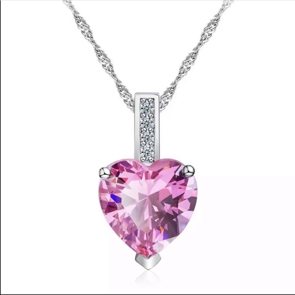 New Silver Heart Beautiful  Sapphire Necklace New - Picture 2 of 8